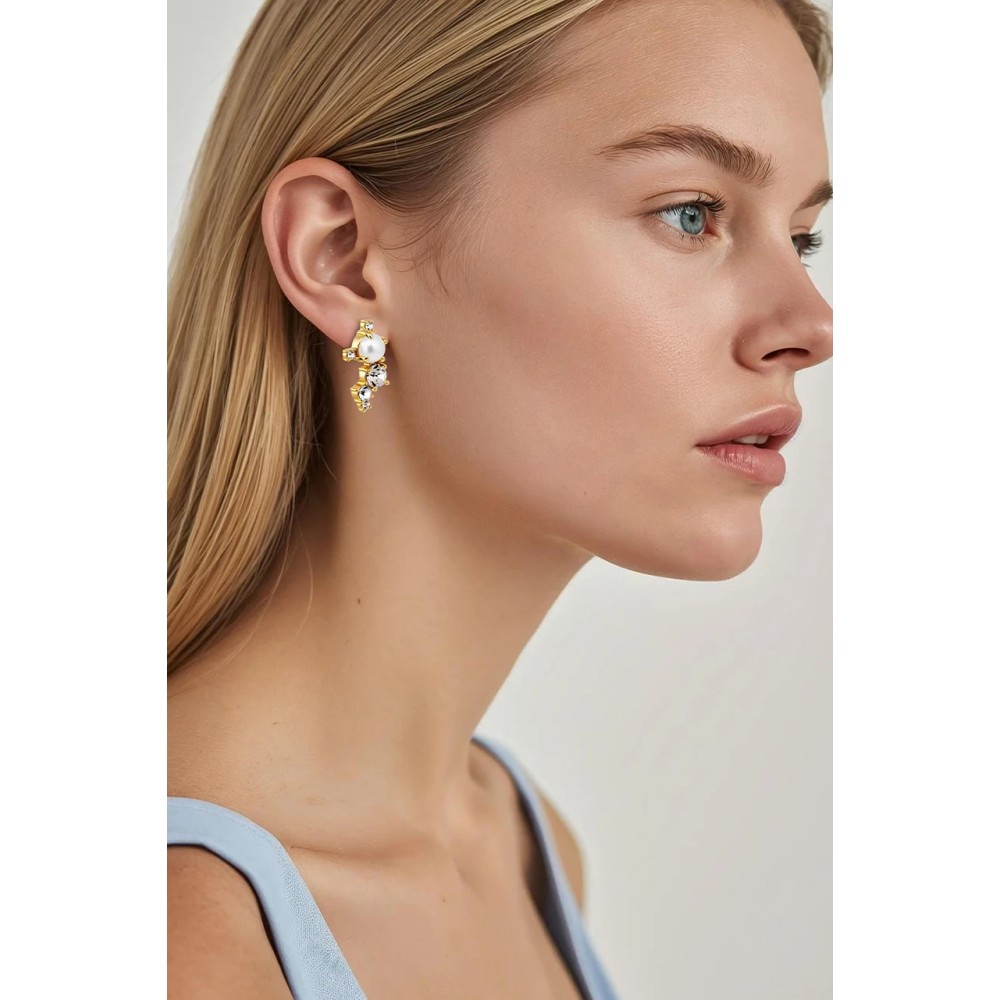 DYRBERG/KERN CURRA Σκουλαρίκια Χρυσά White Pearl κρύσταλλα 480085