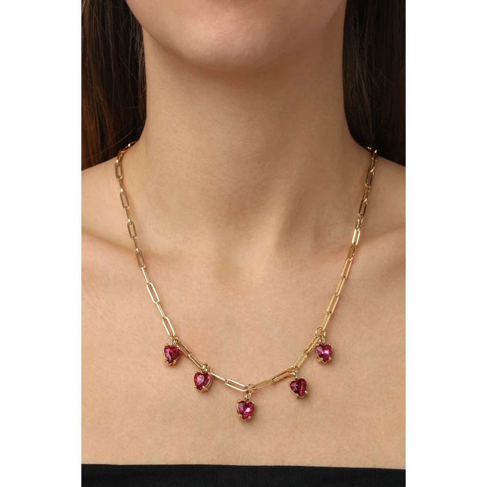 DYRBERG/KERN SOUL Κολιέ Καρδιές Επίχρυσο ατσάλι Κόκκινα κρύσταλλα 480109