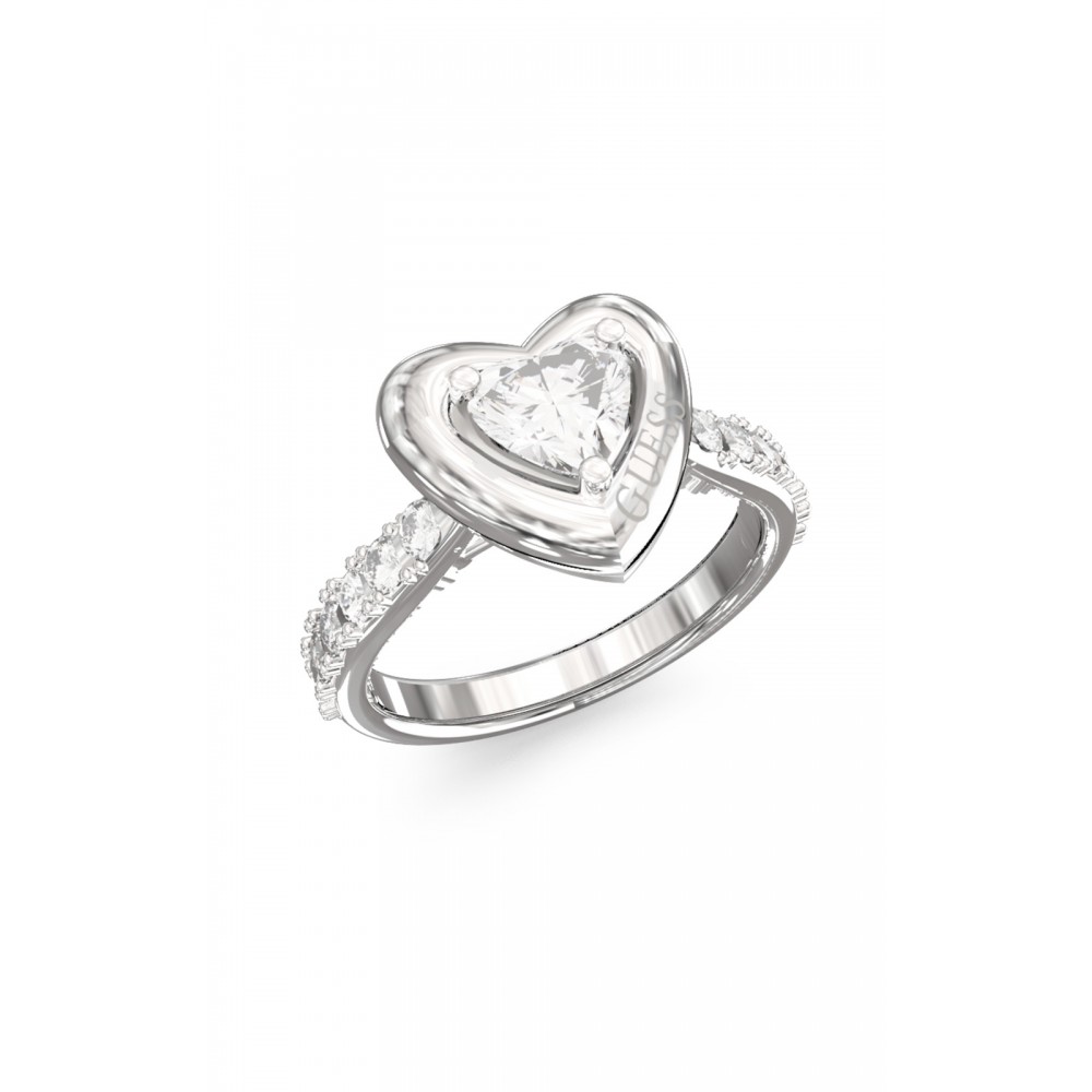 GUESS STEEL BELOVED Δαχτυλίδι Καρδιά Ασημί Με Πέτρες JUBR06018JWRH56