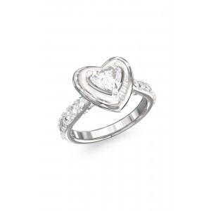 GUESS STEEL BELOVED Δαχτυλίδι Καρδιά Ασημί Με Πέτρες JUBR06018JWRH56