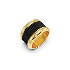 EDBLAD Frame Enamel Ring Black Gold Δαχτυλίδι Σεβαλιέ Ανοξείδωτο Ατσάλι 127806