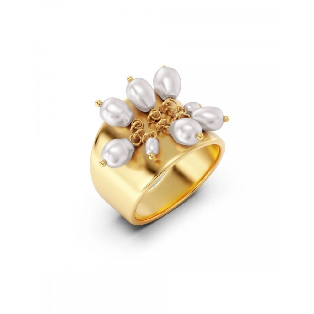 EDBLAD Pearl Signet Ring Gold Δαχτυλίδι με Πέρλες Ανοξείδωτο Ατσάλι 127838