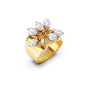 EDBLAD Pearl Signet Ring Gold Δαχτυλίδι με Πέρλες Ανοξείδωτο Ατσάλι 127838