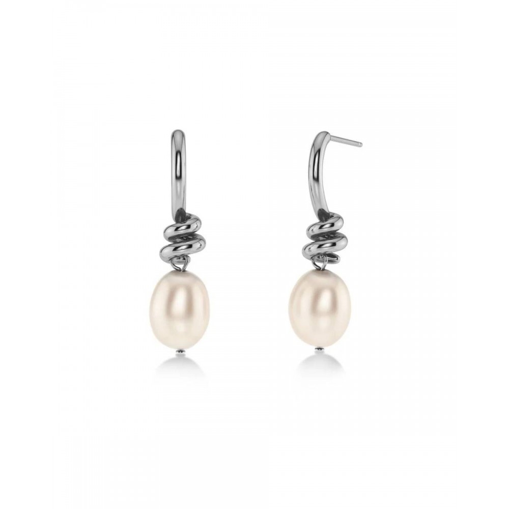EDBLAD Swivel Earrings Pearl S Steel Σκουλαρίκια Ασημί Ανοξείδωτο Ατσάλι 130333