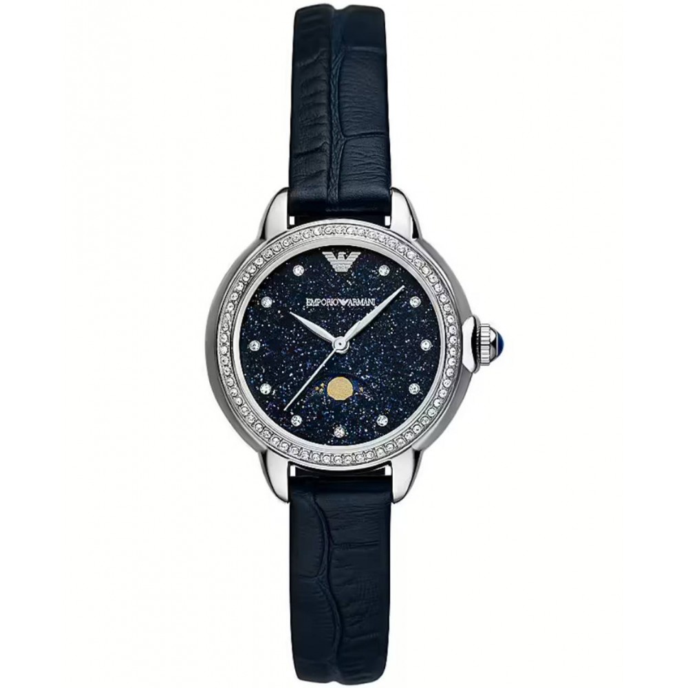 EMPORIO ARMANI Ρολόι Moonphase Mπλε Δερμάτινο Λουρί AR11629