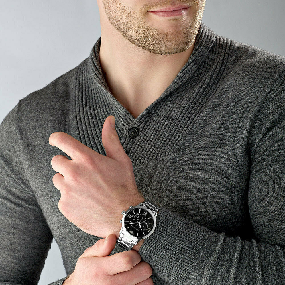 EMPORIO ARMANI Ρολόι Chronograph Ασημί Ανοξείδωτο Aτσάλι μπρασελέ AR11208