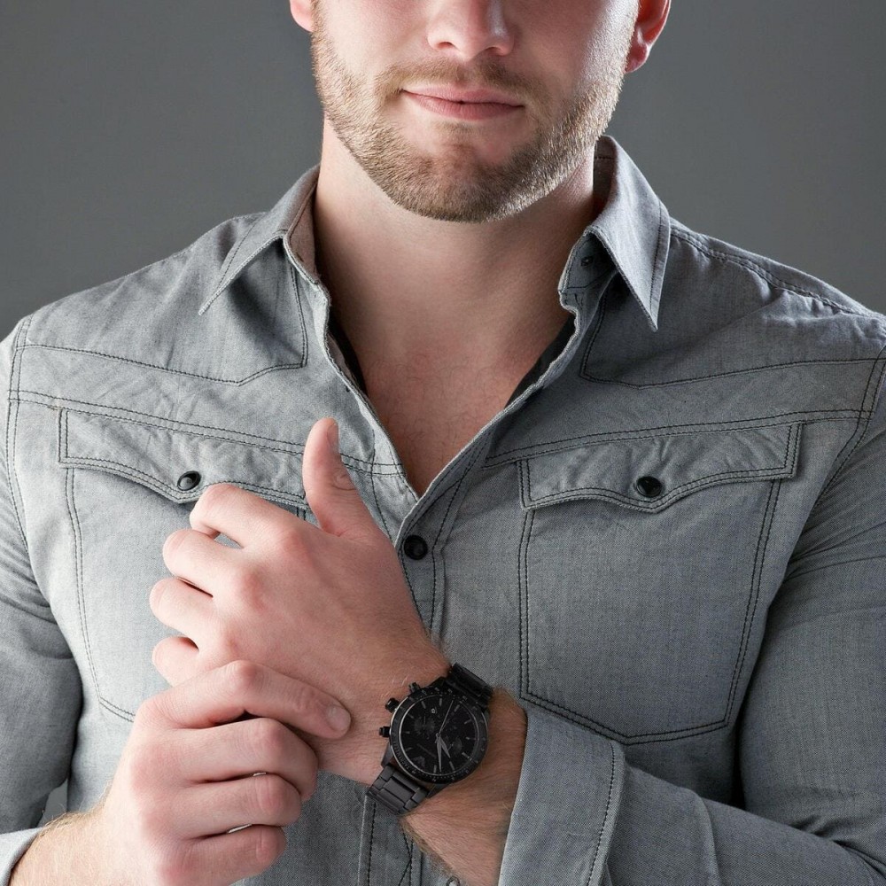 EMPORIO ARMANI Ρολόι Chronograph Μαύρο Ανοξείδωτο Aτσάλι μπρασελέ AR11242