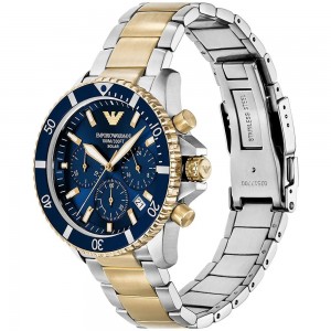 EMPORIO ARMANI Ρολόι World Explorer Solar Chronograph Δίχρωμο μπρασελέ AR11740