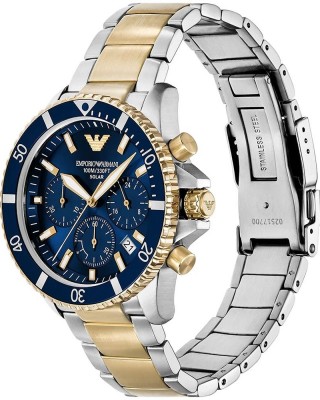 EMPORIO ARMANI Ρολόι World Explorer Solar Chronograph Δίχρωμο μπρασελέ AR11740