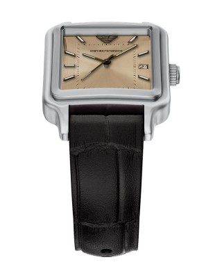 EMPORIO ARMANI Τετράγωνο Ρολόι Diego Μαύρο δερμάτινο λουρί AR11756