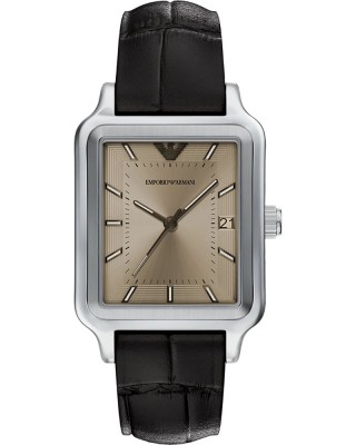 EMPORIO ARMANI Τετράγωνο Ρολόι Diego Μαύρο δερμάτινο λουρί AR11756