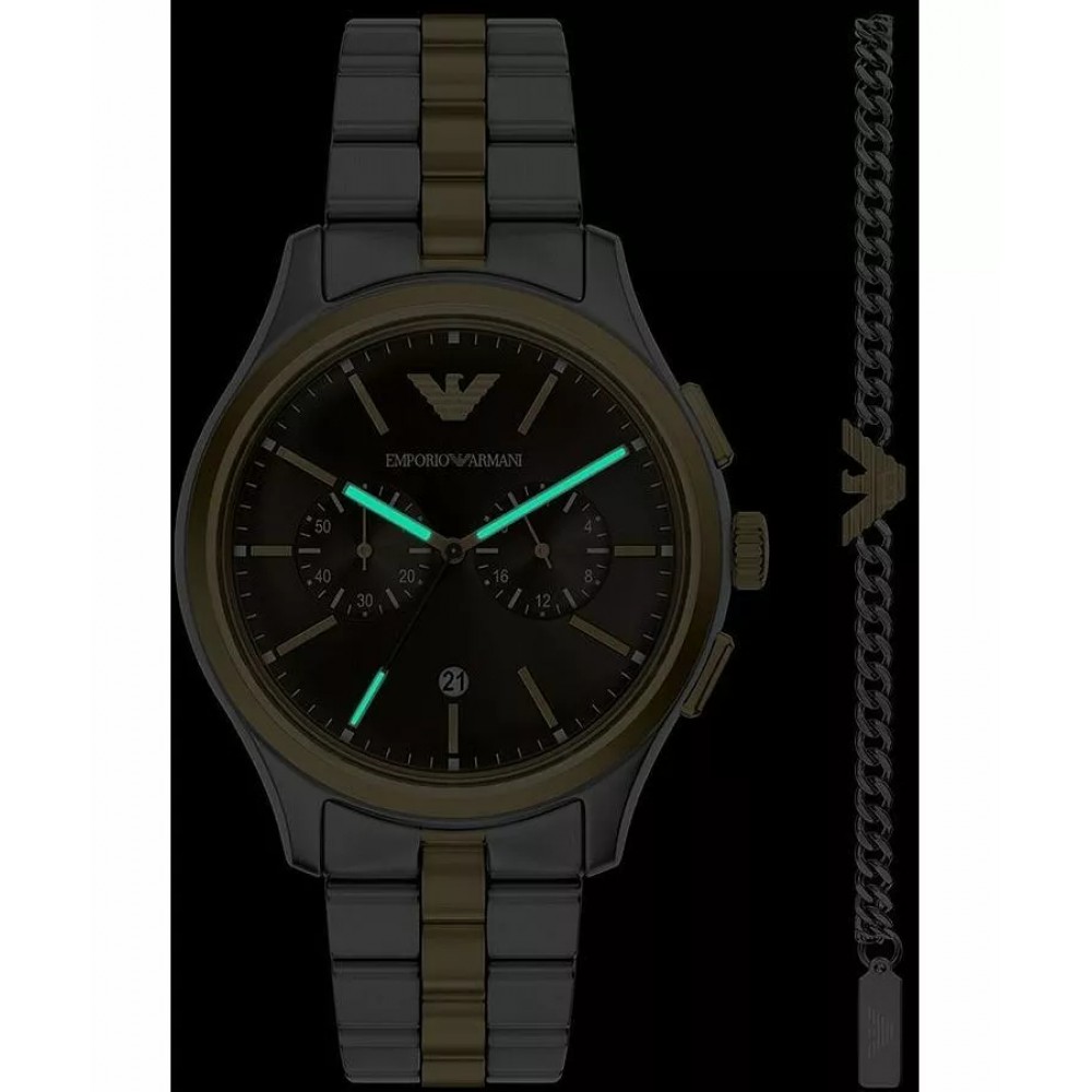 EMPORIO ARMANI Dario Ρολόι Σετ με βραχιόλι Δίχρωμο Ανοξείδωτο Aτσάλι μπρασελέ AR80084SET 