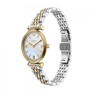EMPORIO ARMANI Ρολόι Gianni T-bar Γυναικείο Δίχρωμο Ανοξείδωτο Μπρασελέ AR80086SET