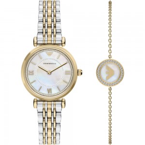 EMPORIO ARMANI Ρολόι Gianni T-bar Γυναικείο Δίχρωμο Ανοξείδωτο Μπρασελέ AR80086SET