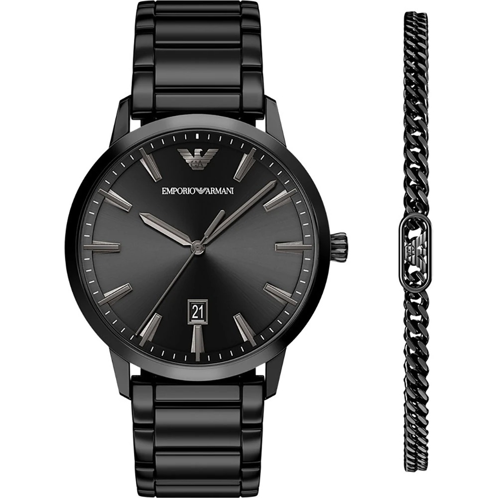 EMPORIO ARMANI Ruggero Ρολόι Σετ Μαύρο Ανοξείδωτο Ατσάλι AR80089SET