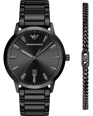 EMPORIO ARMANI Ruggero Ρολόι Σετ Μαύρο Ανοξείδωτο Ατσάλι AR80089SET