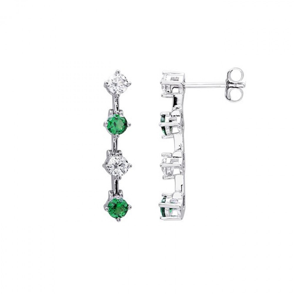 ForYou Grace Σκουλαρίκια Kρεμαστά με Πράσινα Κρύσταλλα Ασήμι 925 E22274EM