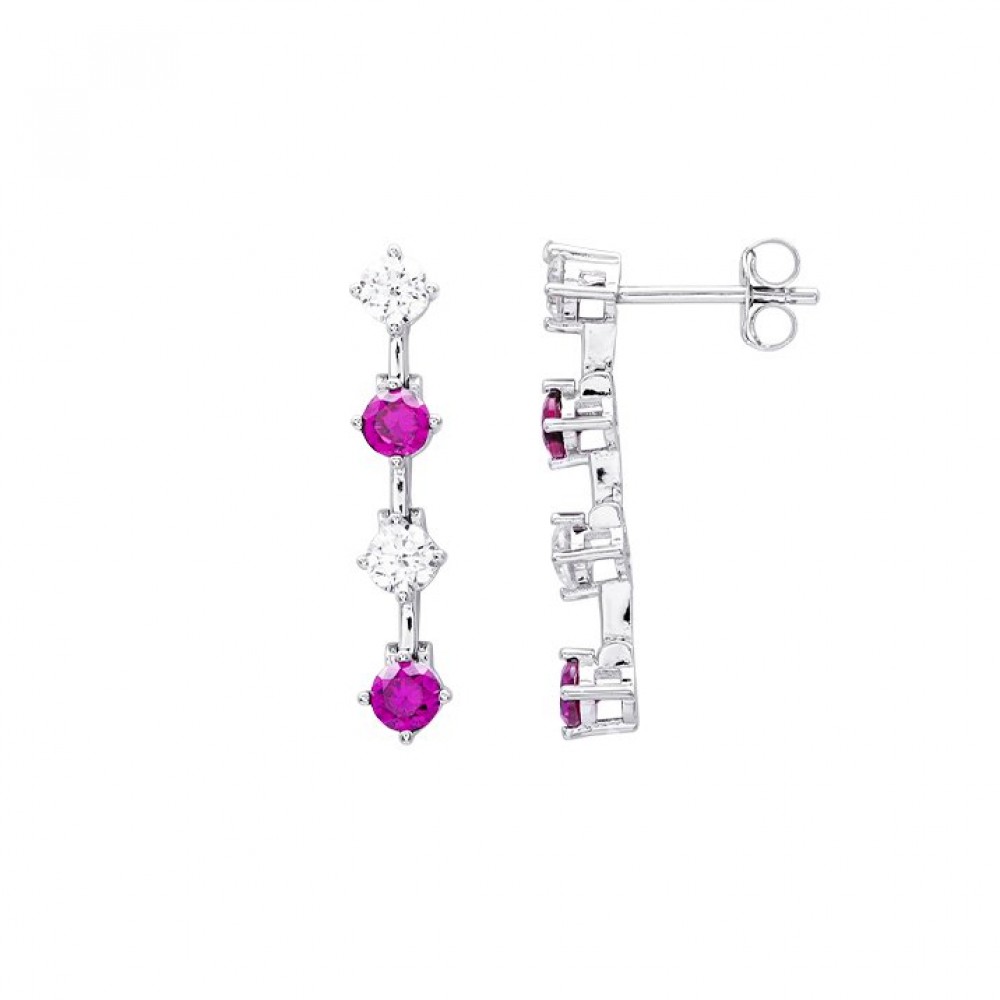 ForYou Grace Σκουλαρίκια Kρεμαστά με Φούξια Κρύσταλλα Ασήμι 925 E22274RB