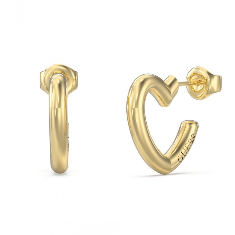 GUESS STEEL ICONIQUE JUBE05535JWYGT/U Σκουλαρίκια Χρυσά Καρδιές Με Λογότυπο