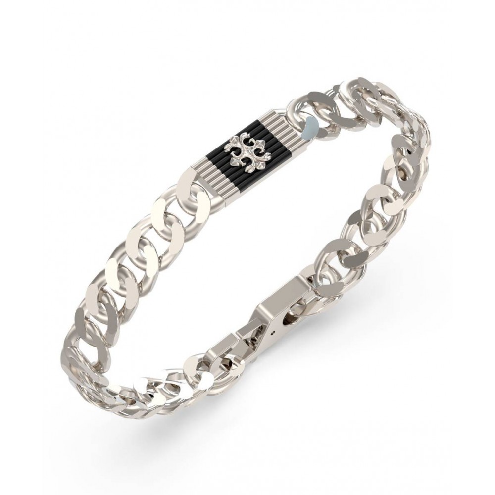 GUESS STEEL REBEL MOON JUMB05070JWSTBKL Βραχιόλι Ασημένιο Με Μαύρο Σχέδιο
