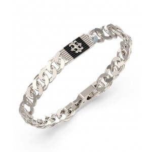 GUESS STEEL REBEL MOON JUMB05070JWSTBKL Βραχιόλι Ασημένιο Με Μαύρο Σχέδιο