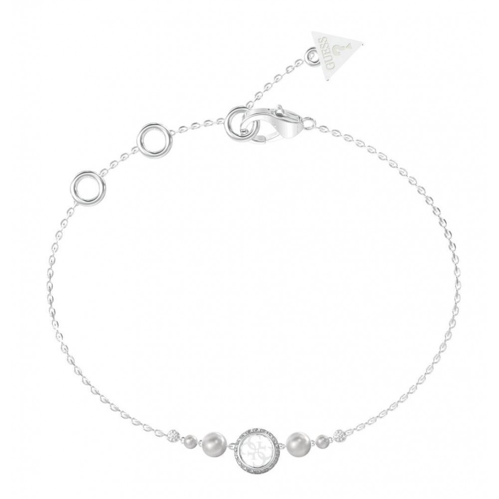GUESS STEEL TINY PEARLY JUBB05516JWRHL Βραχιόλι Ασημένιο Με Πέρλες Και Λογότυπο