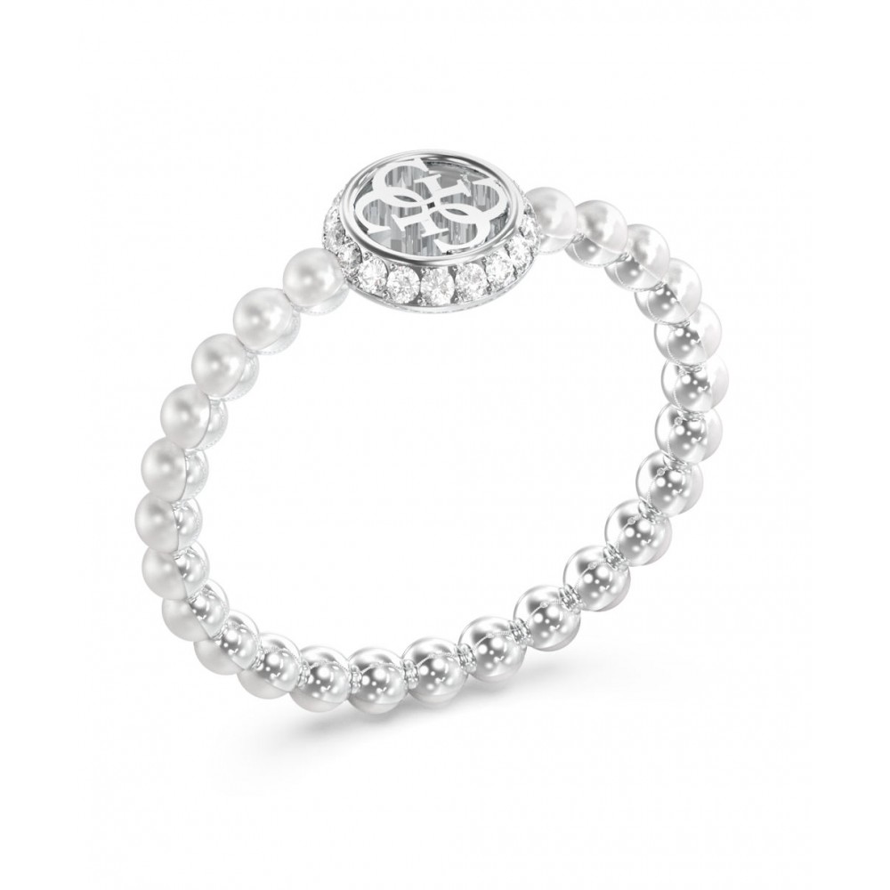 GUESS STEEL TINY PEARLY JUBR05522JWRH-No.54 Δαχτυλίδι Ασημένιο Με Πέρλες Και Λογότυπο