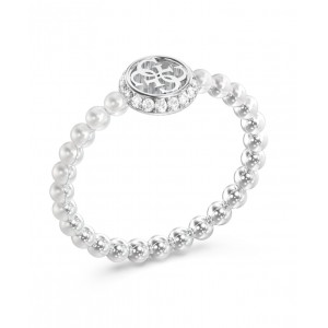 GUESS STEEL TINY PEARLY JUBR05522JWRH-No.54 Δαχτυλίδι Ασημένιο Με Πέρλες Και Λογότυπο