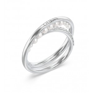 GUESS STEEL TINY PEARLY JUBR05525JWRH-No.54 Δαχτυλίδι Ασημένιο Δίβερο Με Πέρλες