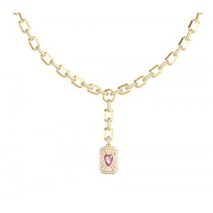 GUESS STEEL CRYSTAL LOVE Κολιέ Χρυσό Κόκκινη Καρδιά JUBN06347JWYGPKT