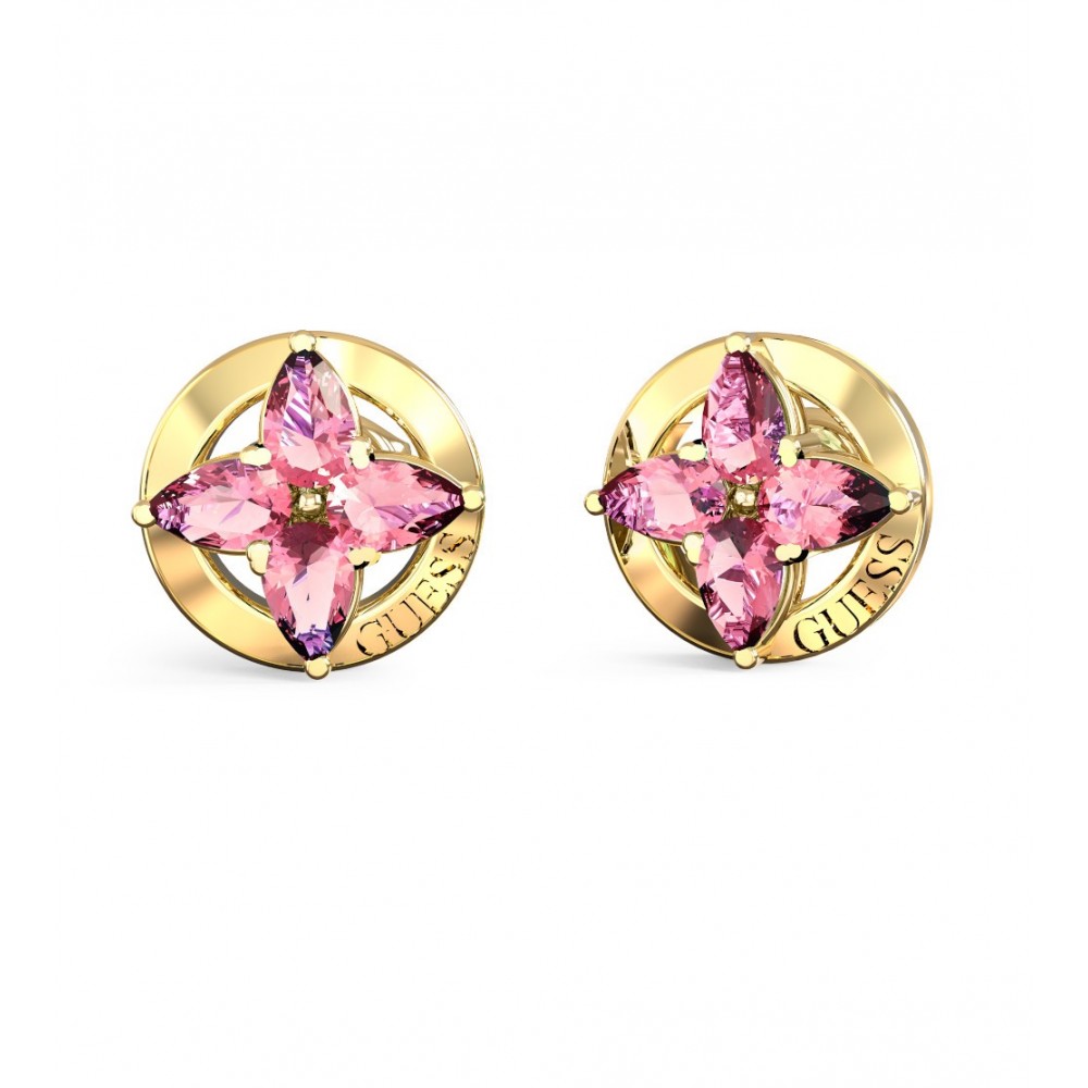 GUESS STEEL SECRET GARDEN Σκουλαρίκια Χρυσά Ροζ Πέτρες JUBE06040JWYGPKT