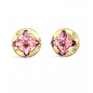 GUESS STEEL SECRET GARDEN Σκουλαρίκια Χρυσά Ροζ Πέτρες JUBE06040JWYGPKT