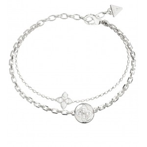 GUESS STEEL SPINNING BLOOM Βραχιόλι Ασημί Λευκές Πέτρες JUBB06469JWRHL 