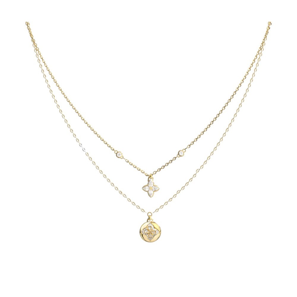 GUESS STEEL SPINNING BLOOM Κολιέ Διπλή Αλυσίδα Με Λογότυπο JUBN06468JWYGT