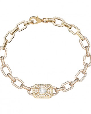 GUESS STEEL CRYSTAL LOVE Βραχιόλι Καρδιά Χρυσό Λευκά Ζιργκόν JUBB06350JWYGL