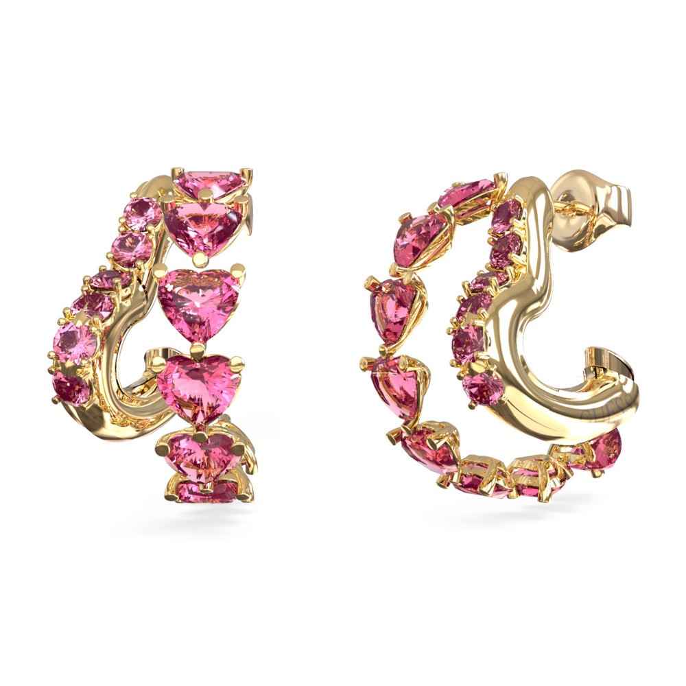 GUESS STEEL BELOVED Σκουλαρίκια Κρίκοι Χρυσά Με Ροζ Καρδιές JUBE06002JWYGPKT 