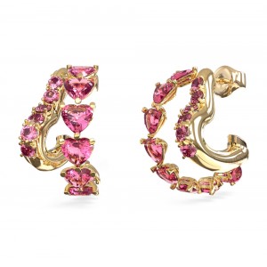 GUESS STEEL BELOVED Σκουλαρίκια Κρίκοι Χρυσά Με Ροζ Καρδιές JUBE06002JWYGPKT 