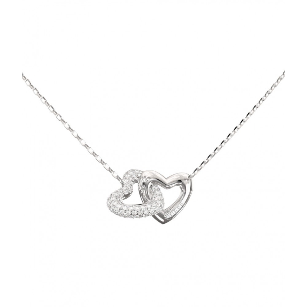 GUESS  STEEL BELOVED Κολιέ Ασημένιο Με Δύο Καρδιές JUBN06013JWRHT