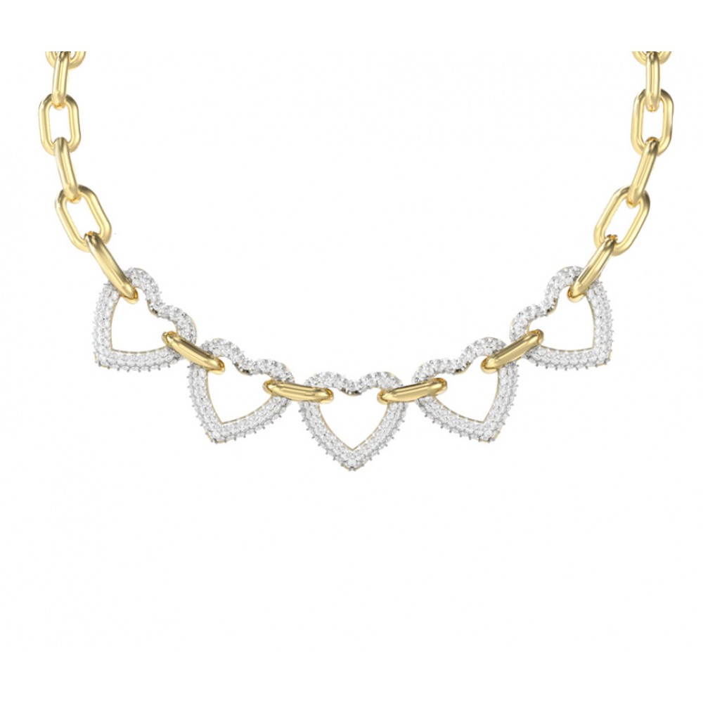 GUESS STEEL BELOVED Κολιέ Χρυσό Με Καρδιές Με Πέτρες JUBN06010JWYGT