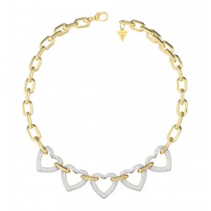 GUESS STEEL BELOVED Κολιέ Χρυσό Με Καρδιές Με Πέτρες JUBN06010JWYGT
