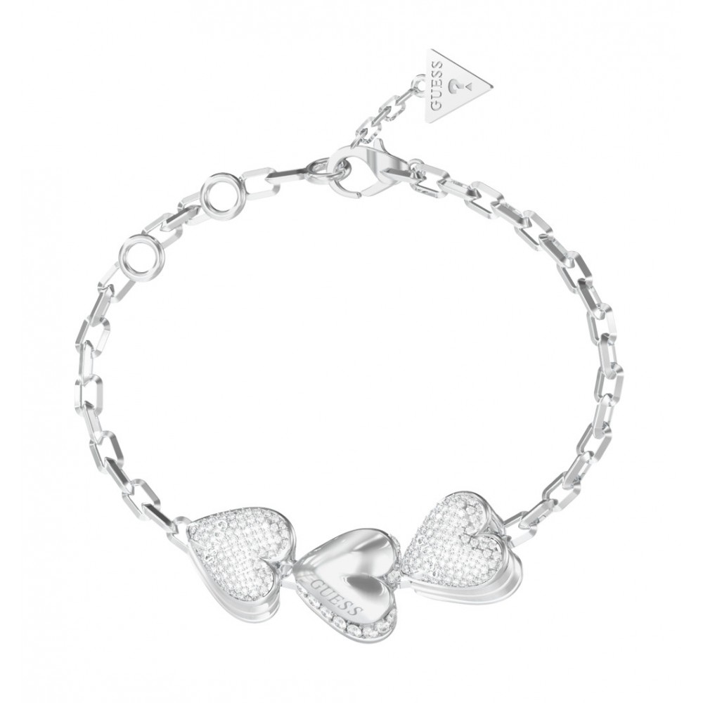 GUESS  STEEL BY YOUR SIDE Βραχιόλι Ασημένιο Τρεις Καρδιές JUBB06079JWRHL 