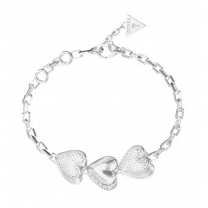 GUESS  STEEL BY YOUR SIDE Βραχιόλι Ασημένιο Τρεις Καρδιές JUBB06079JWRHL 