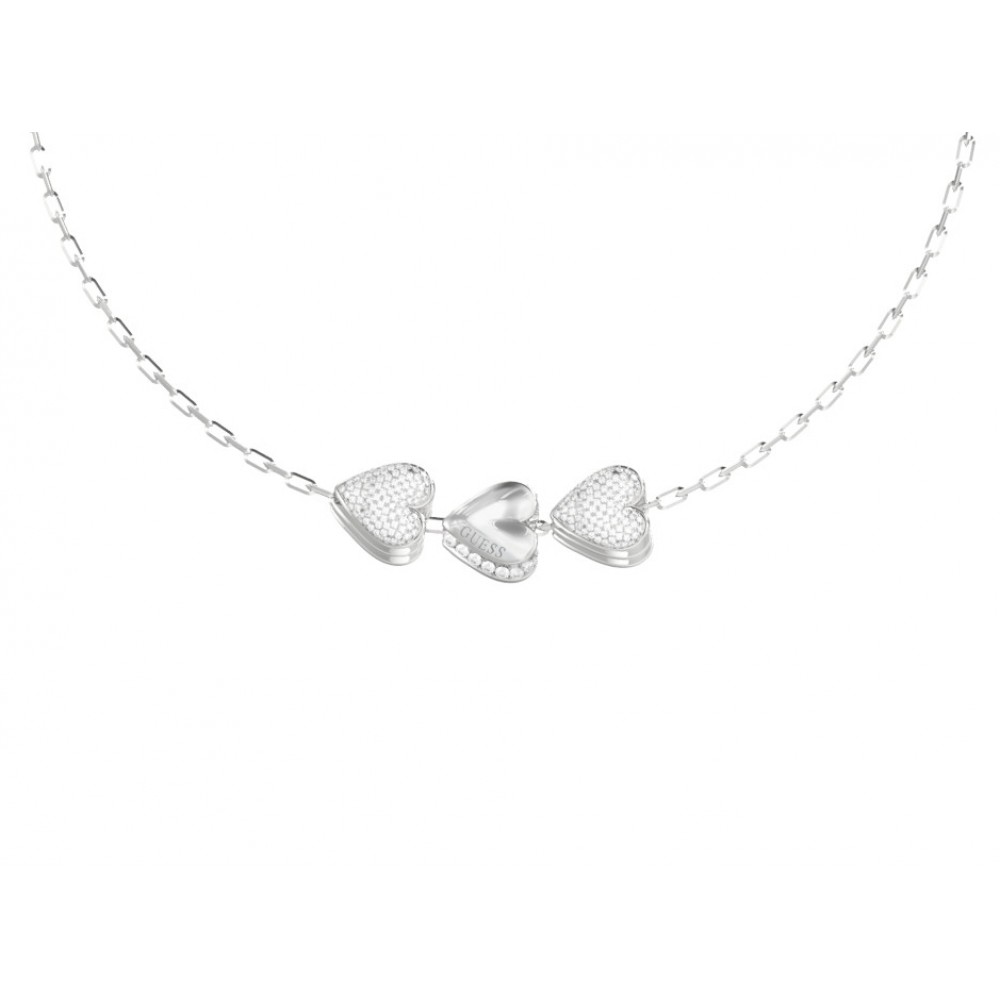 GUESS STEEL BY YOUR SIDE Κολιέ Ασημένιο Με Τρεις Καρδιές JUBN06078JWRHT