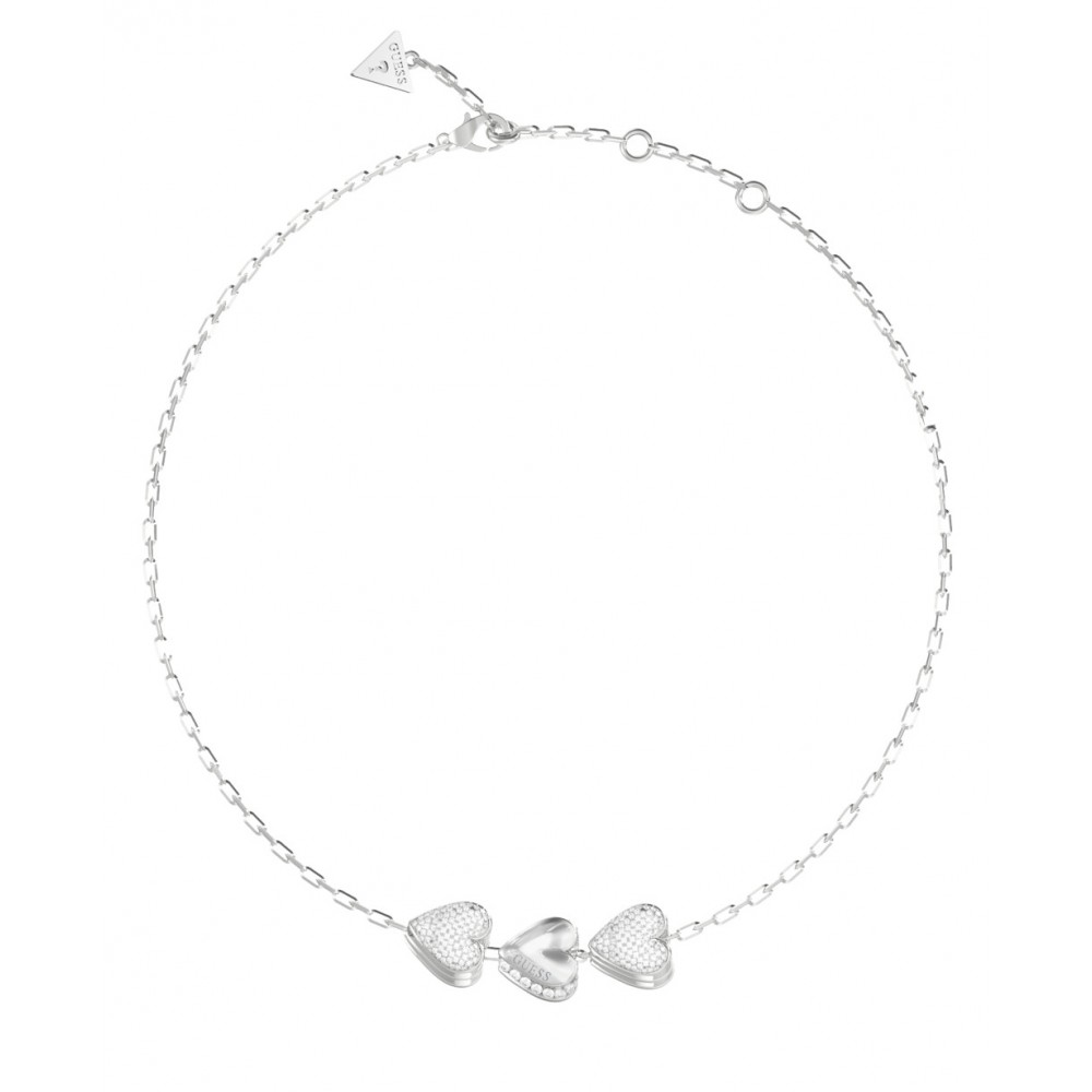 GUESS STEEL BY YOUR SIDE Κολιέ Ασημένιο Με Τρεις Καρδιές JUBN06078JWRHT