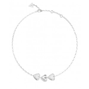 GUESS STEEL BY YOUR SIDE Κολιέ Ασημένιο Με Τρεις Καρδιές JUBN06078JWRHT