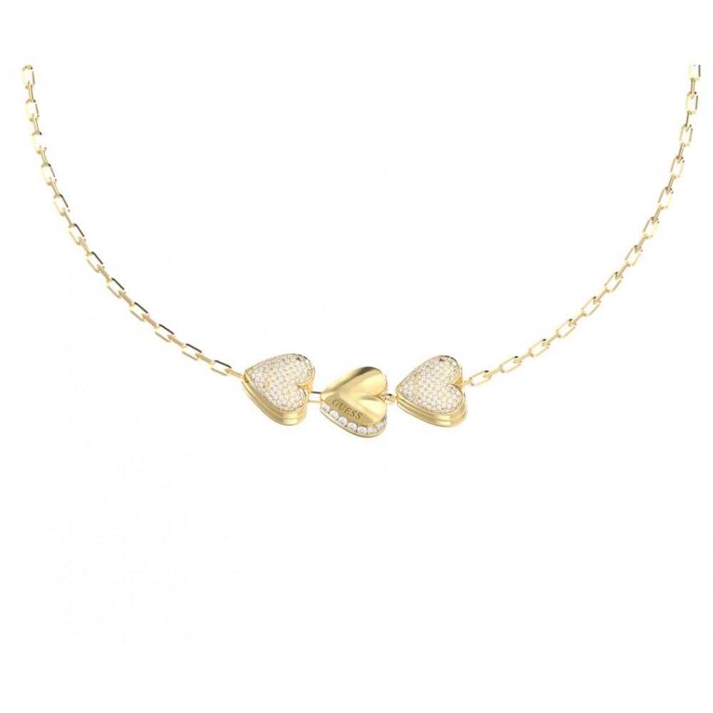 GUESS STEEL BY YOUR SIDE Κολιέ Χρυσό Με Τρεις Καρδιές JUBN06078JWYGT