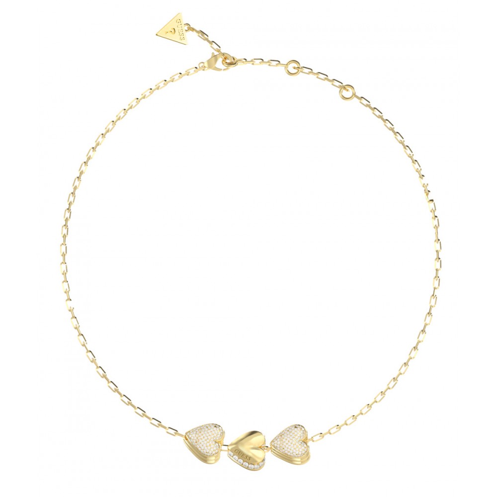 GUESS STEEL BY YOUR SIDE Κολιέ Χρυσό Με Τρεις Καρδιές JUBN06078JWYGT