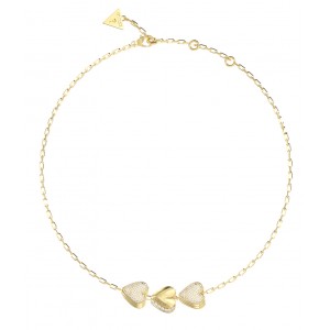 GUESS STEEL BY YOUR SIDE Κολιέ Χρυσό Με Τρεις Καρδιές JUBN06078JWYGT