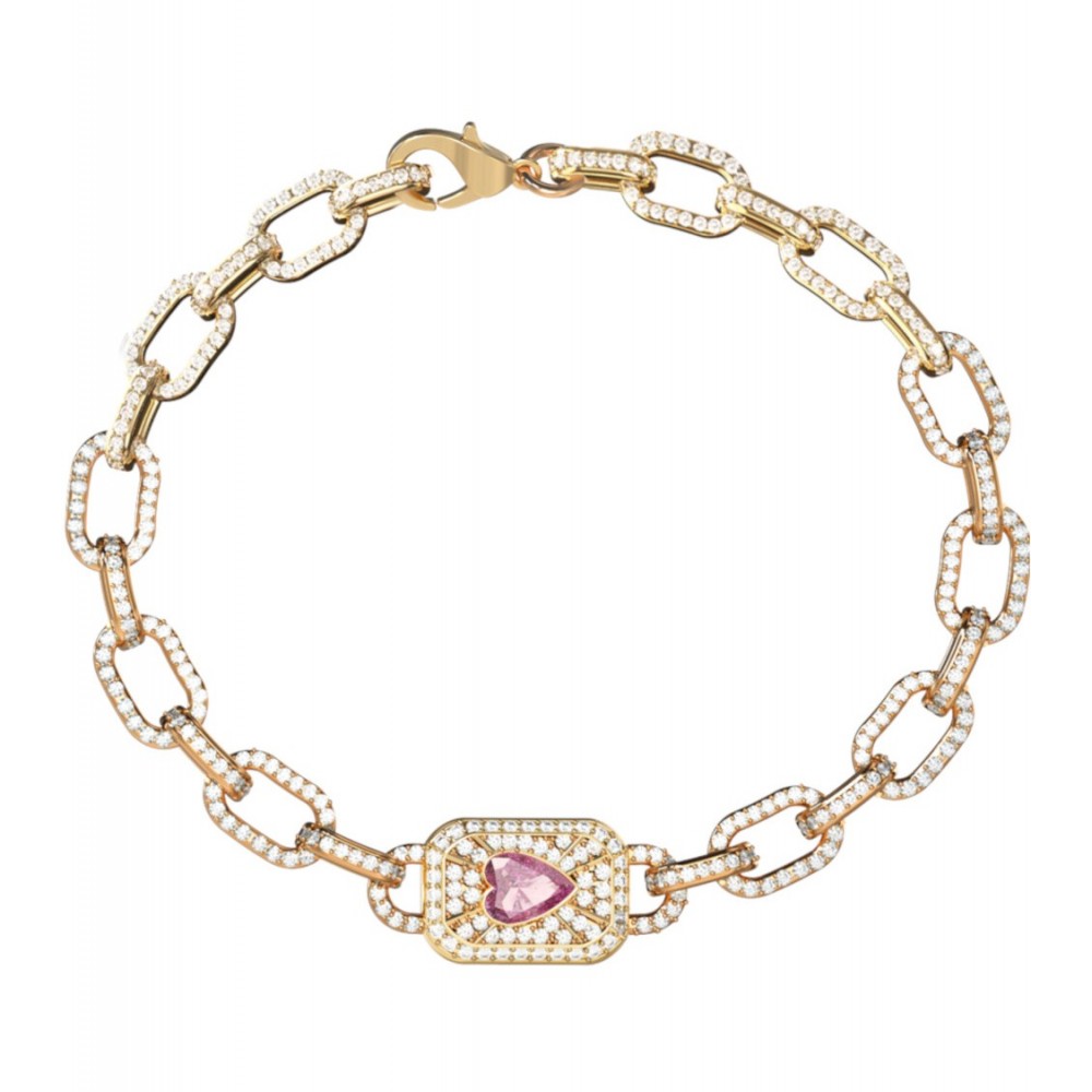 GUESS STEEL CRYSTAL LOVE Βραχιόλι Καρδιά Χρυσό Λευκά Ροζ Ζιργκόν JUBB06350JWYGPKL
