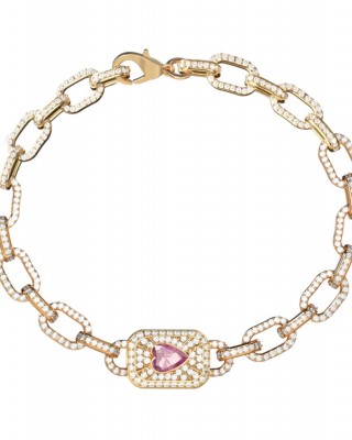 GUESS STEEL CRYSTAL LOVE Βραχιόλι Καρδιά Χρυσό Λευκά Ροζ Ζιργκόν JUBB06350JWYGPKL